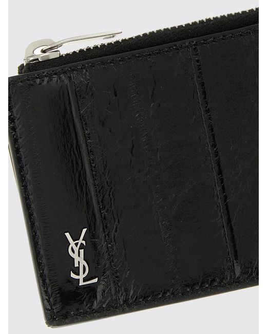 Saint Laurent White Tiny Cassandre Eel Leather Credit Card Holder for men