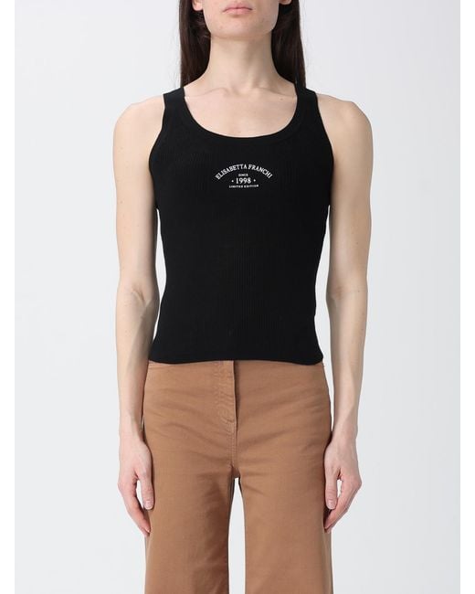 Elisabetta Franchi Black Wool Top With Logo