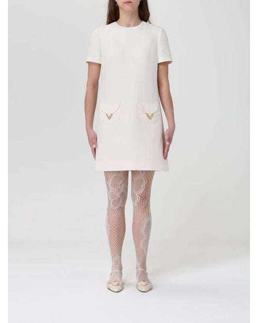 Valentino White Vlogo Virgin Wool And Silk Mini Dress