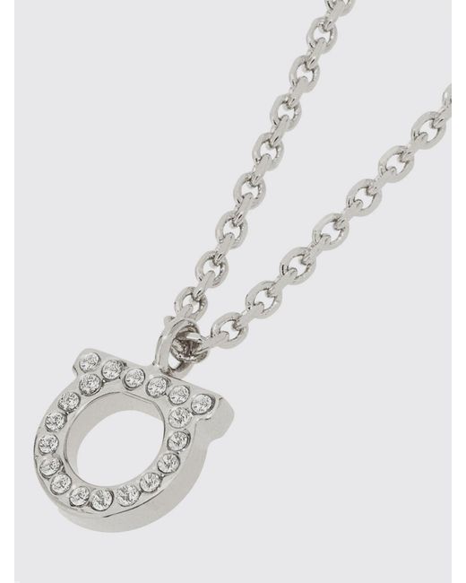 Ferragamo White Tone Brass Necklace With Glass Details