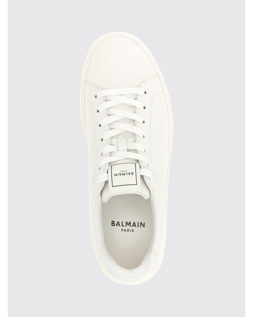 Balmain White B-Court Bicolour Smooth Calf Leather Trainers for men