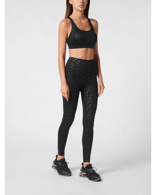 Philipp Plein Black Animal Print Shiny Lycra Top