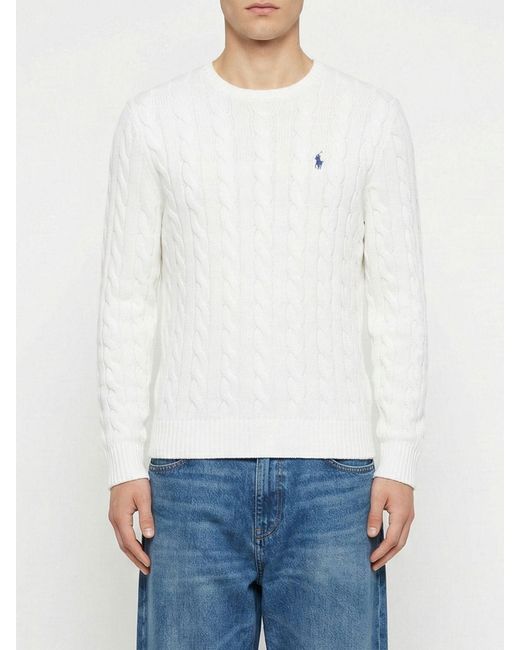 Polo Ralph Lauren White Cotton Tricot Crewneck Pullover for men