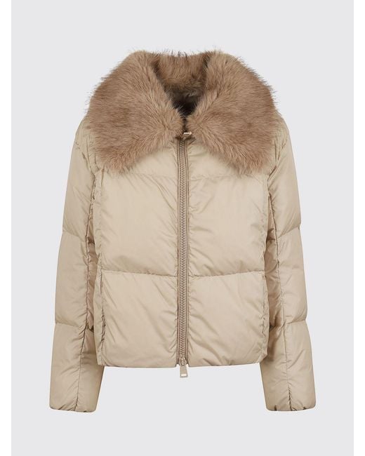 Herno Natural Short Quilted Nylon Down Jacket With Fur Collar