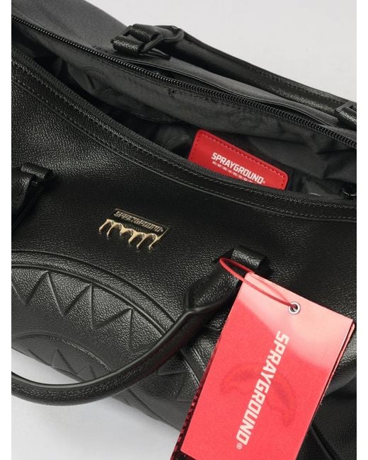 Sprayground Black Faux Leather Duffle Bag With Embossed Logo for men