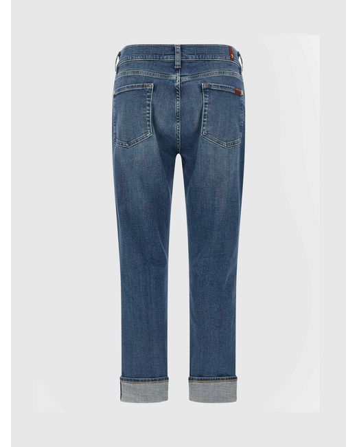 7 For All Mankind Blue Cropped Fit Stretch Denim Jeans