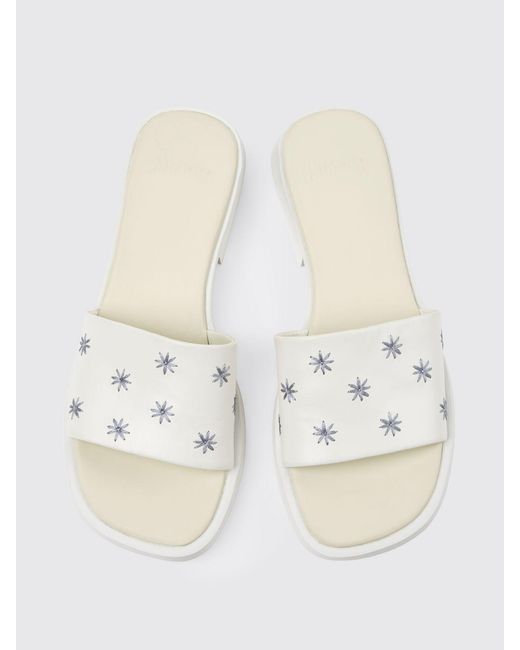 Camper White Dana Leather Sandals With Floral Embroidery