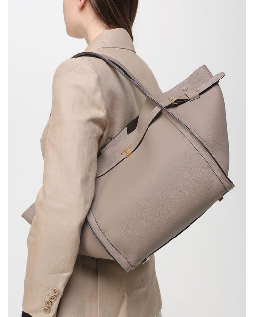 Tod's Natural Medium Grained Leather Shopping Bag
