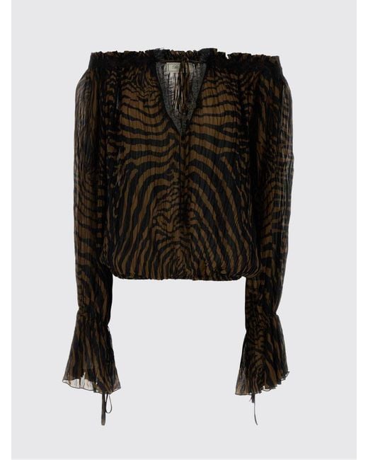 Blumarine Black Viscose Blouse With Animal Print