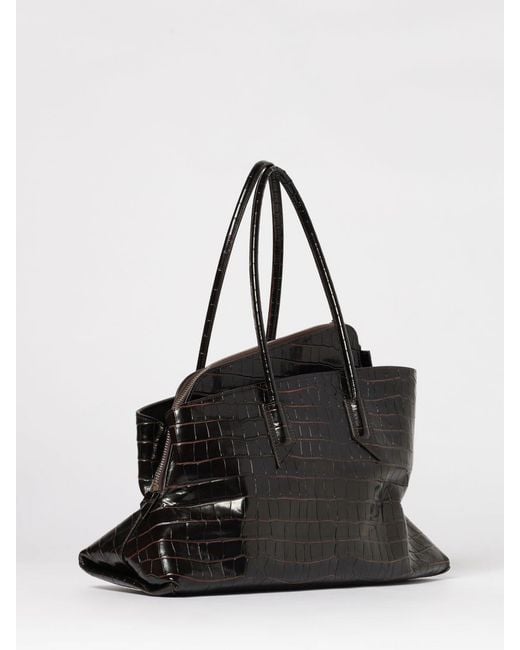 The Attico Black La Passeggiata Medium Croc-Effect Leather Bag