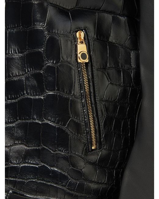 Billionaire Black Crocodile Leather Bomber Jacket With Crest And Elasticated Cuffs for men