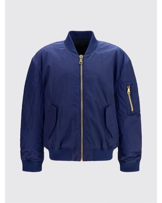 Balmain Blue Nylon Bomber Jacket With Zip Closure And Patch Pockets for men