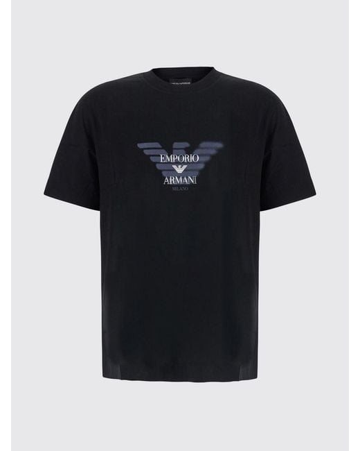 Emporio Armani Black Lyocell And Cotton Blend T-Shirt With Eagle Logo for men
