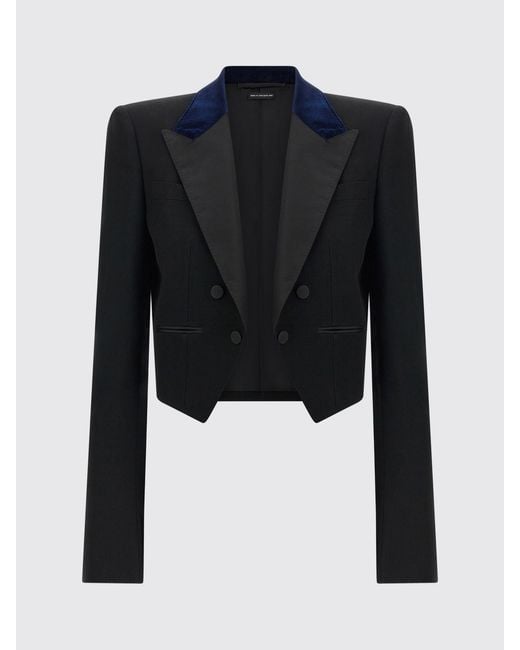 Tom Ford Blue Wool Tuxedo Blazer With Velvet Peak Lapels