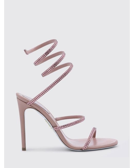 Rene Caovilla Pink Cleo Satin Sandal With Rhinestones