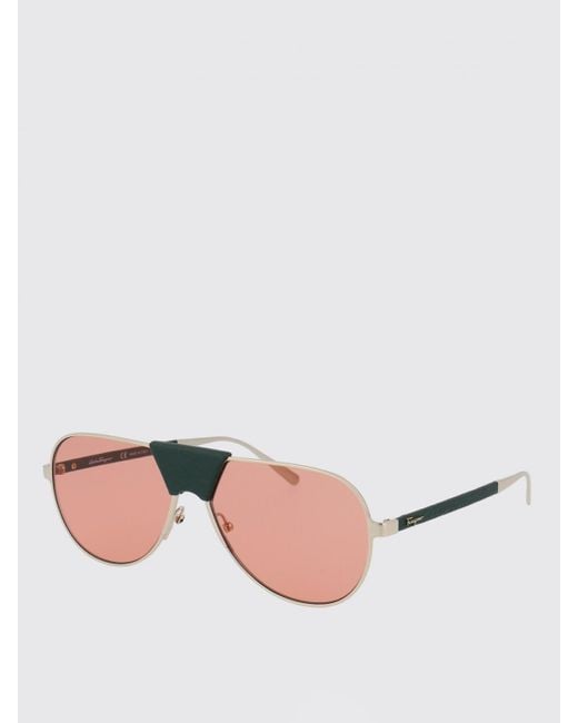 Ferragamo Pink Sf220Sl Metal And Leather Sunglasses