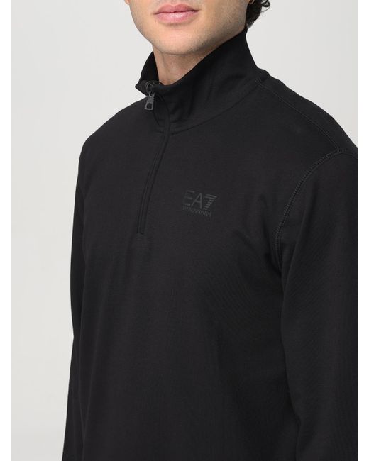 EA7 Black Cotton Hoodie + Sweatpants With Logo for men