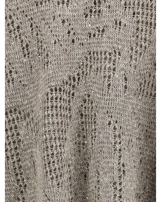 Brunello Cucinelli Gray Linen And Cotton Knit Sweatshirt