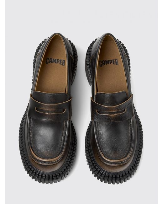 Camper Black Pix London Aged Leather Loafers