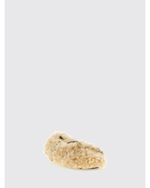 Marni Natural Shearling Mary Jane Ballerina Flats With Adjustable Strap