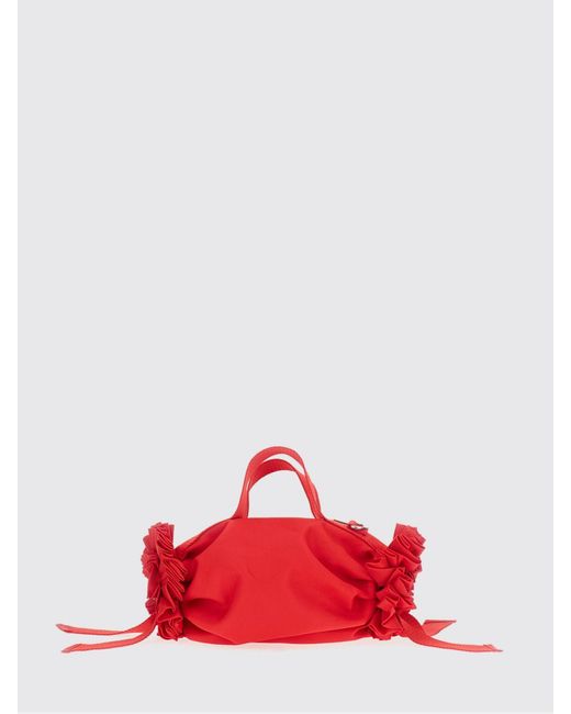 Simone Rocha Red Double Ribbon Nylon Handbag With Bow And Ruffles