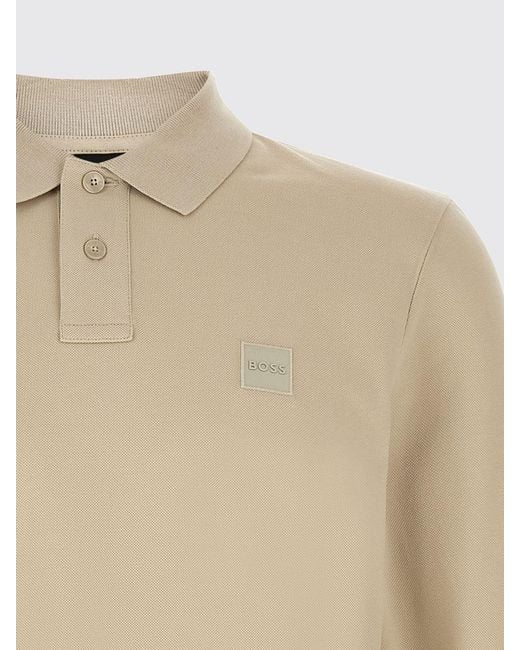 Boss Blue Long-Sleeved Slim Fit Cotton Polo Shirt With Applied Logo for men