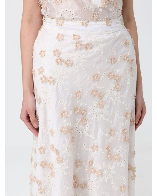 Hanita White Viscose Blend Long Skirt With Floral Embroidery