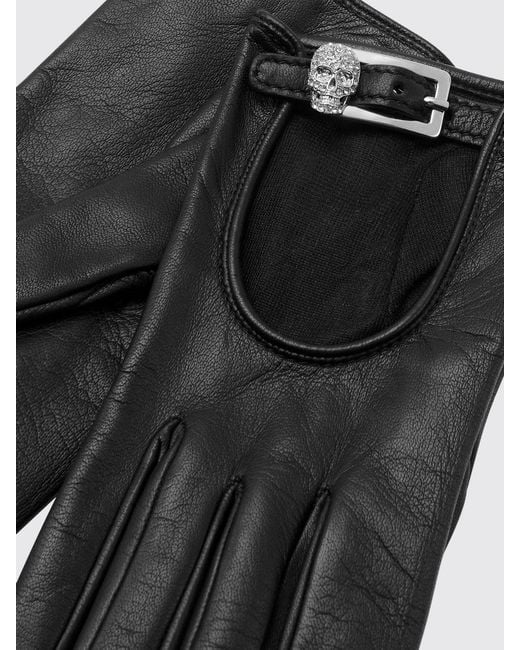 Philipp Plein Black Lambskin Gloves With Skull Print And Rhinestone Application