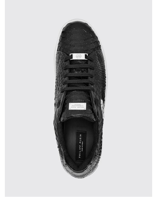 Philipp Plein Black Python Print Leather Sneakers With Hexagon for men