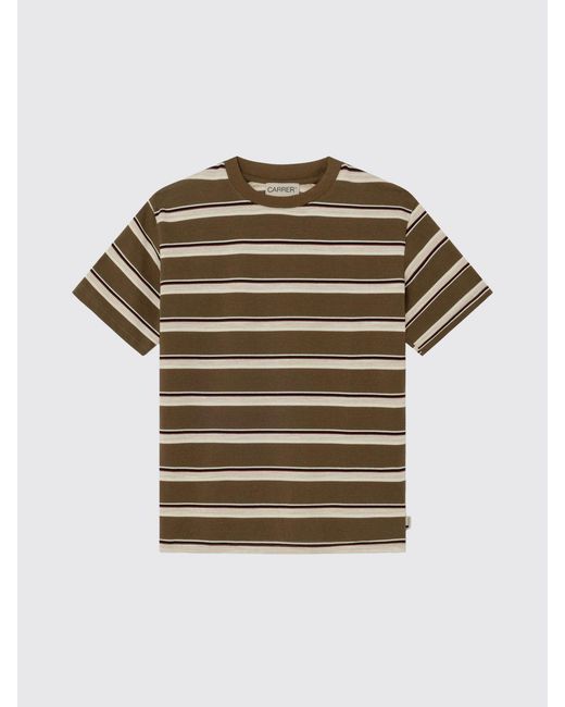 Carrera Brown Striped Cotton Crewneck T-Shirt With Embroidered Logo for men