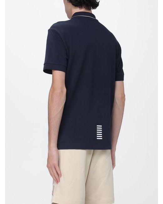 EA7 Blue Cotton Polo Shirt With Logo for men
