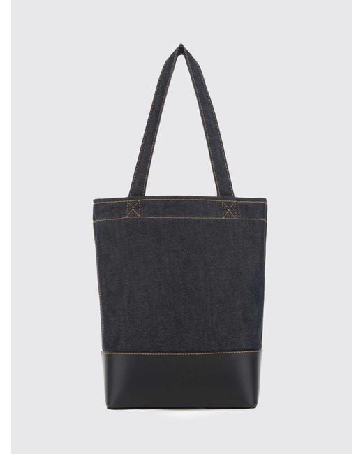 A.P.C. Black Cotton Denim Tote Bag With Logo