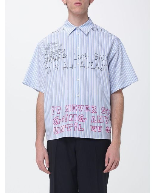 Camisa De Algodón A Rayas Con Eslogan MSGM de hombre de color Blue
