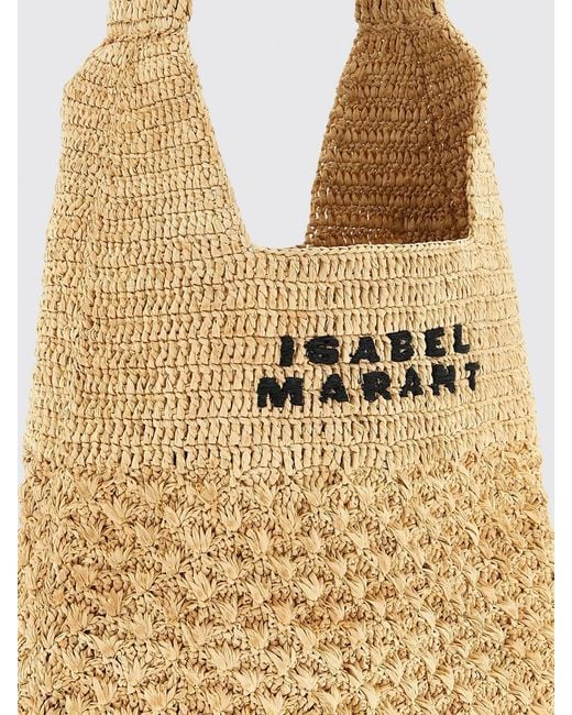 Isabel Marant Metallic Praia Raffia Bag With Embroidered Logo