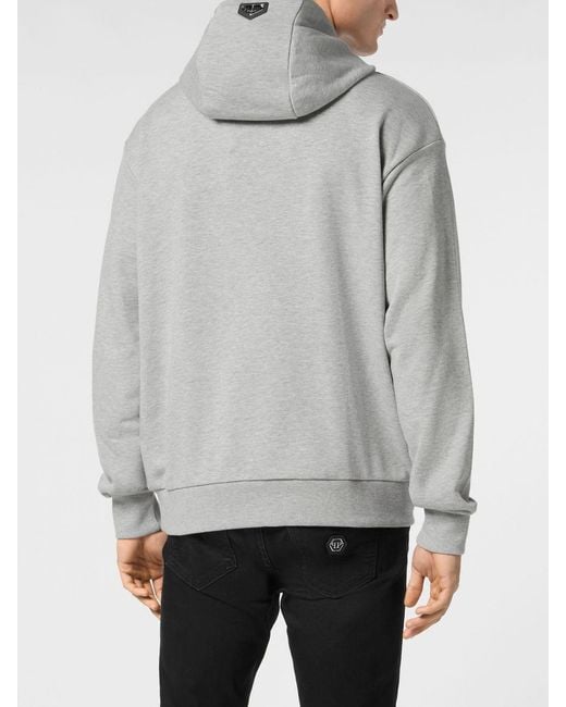 Philipp Plein Gray Cotton Hoodie With Hexagon Logo And Monogram for men
