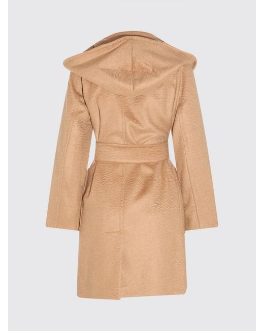 Max Mara Natural Knee-Length Wool Robe Coat With Shawl Collar And Belt