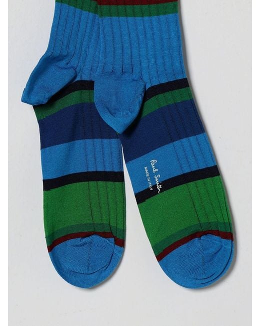 Paul Smith Blue Striped Organic Cotton Ribbed Socks for men