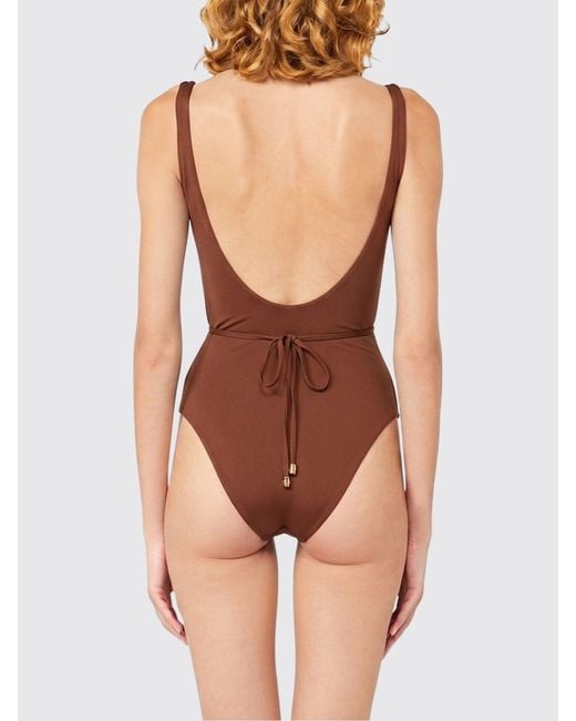 Max Mara White One-Piece Swimsuit With Flocked Logo And Tie-Waist Belt