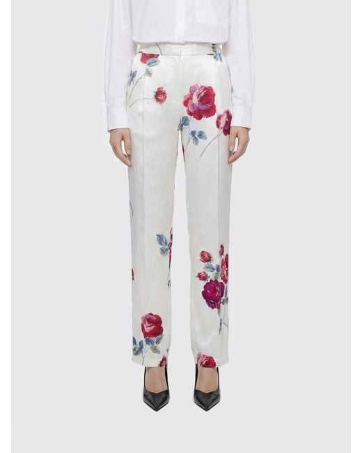 N°21 White Straight Cotton Blend Trousers With Floral Print