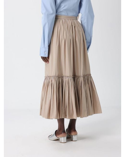 Jil Sander White Striped Cotton Midi Skirt