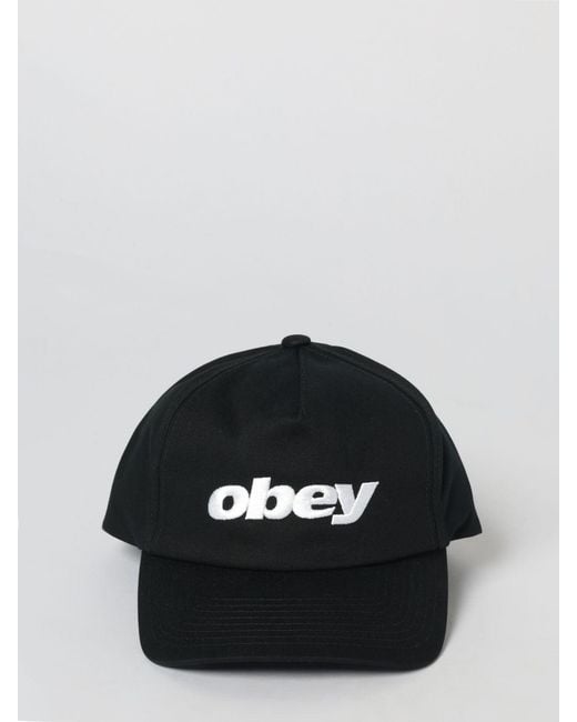 Obey Black Cotton Hat With Embroidered Logo for men