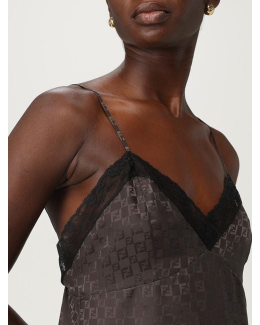 Fendi Brown Jacquard Ff Lace-Trimmed Top