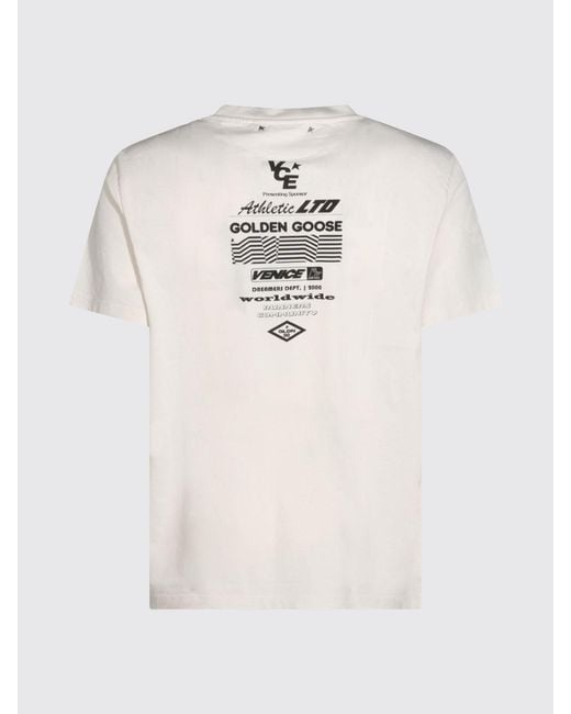 Golden Goose Deluxe Brand White Contrasting Graphic Logo Cotton T-Shirt for men