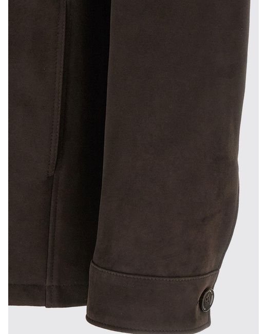 Moorer Brown Suede Lambskin Leather Shirt Jacket With Patch Pockets for men