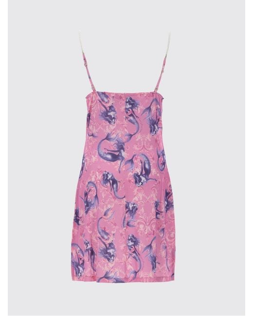 Versace Jeans Couture Pink Graphic Print Mini Sheath Dress With Thin Straps