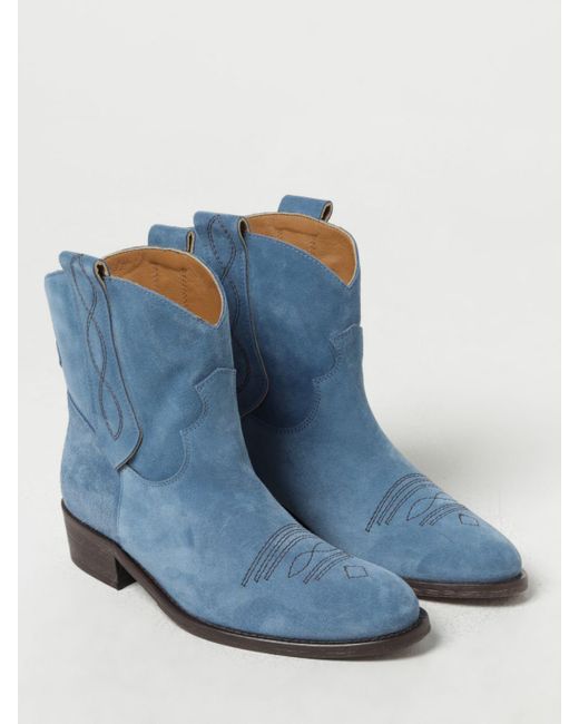 Via Roma 15 Blue Flat Ankle Boots
