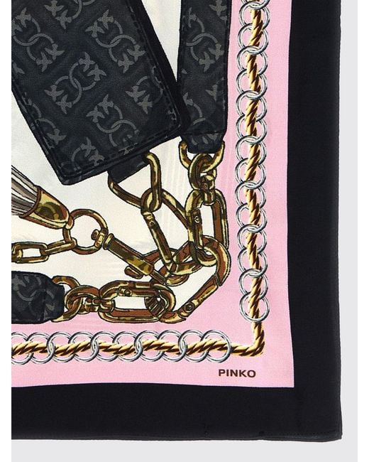 Pinko Multicolor Silk Blend Twill Scarf With Bag Print