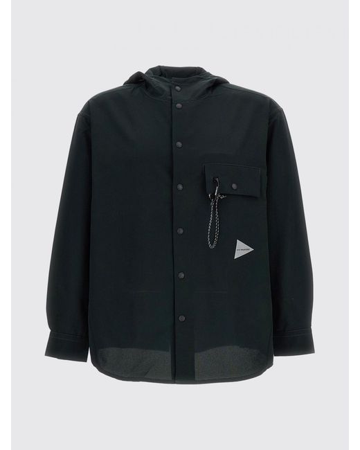 And Wander Black Polyester Windbreaker Jacket With Hood And Patch Pockets for men