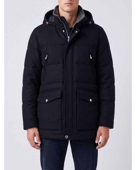 Brunello Cucinelli Blue Padded Wool Parka With Detachable Hood for men