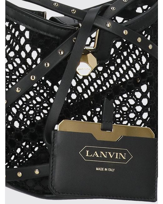 Lanvin Black Mesh Cotton And Leather Bag With Studs